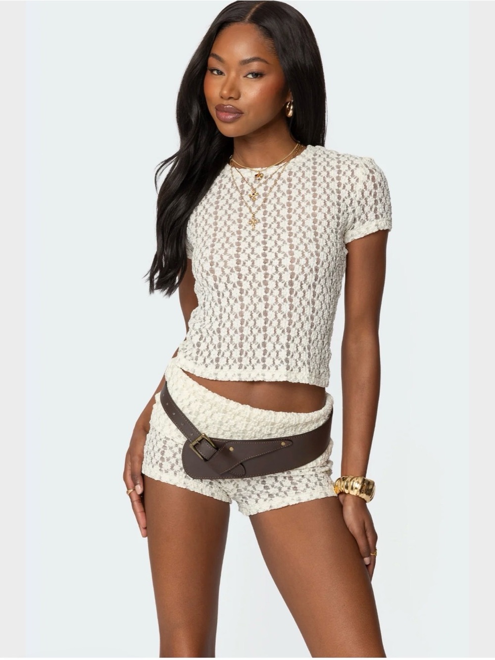 Edikted- Rye Sheer Textured T Shirt and Short